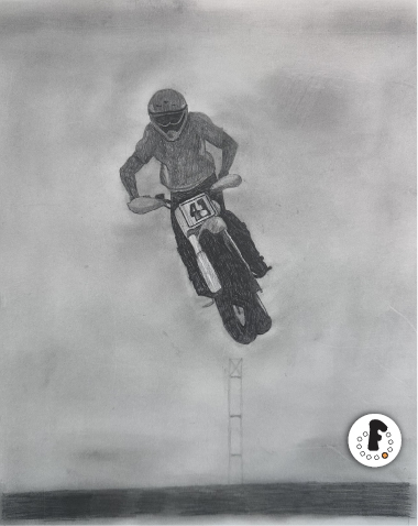 pencil drawing of Tamarit Motorcycles Custom Triumph Scrambler