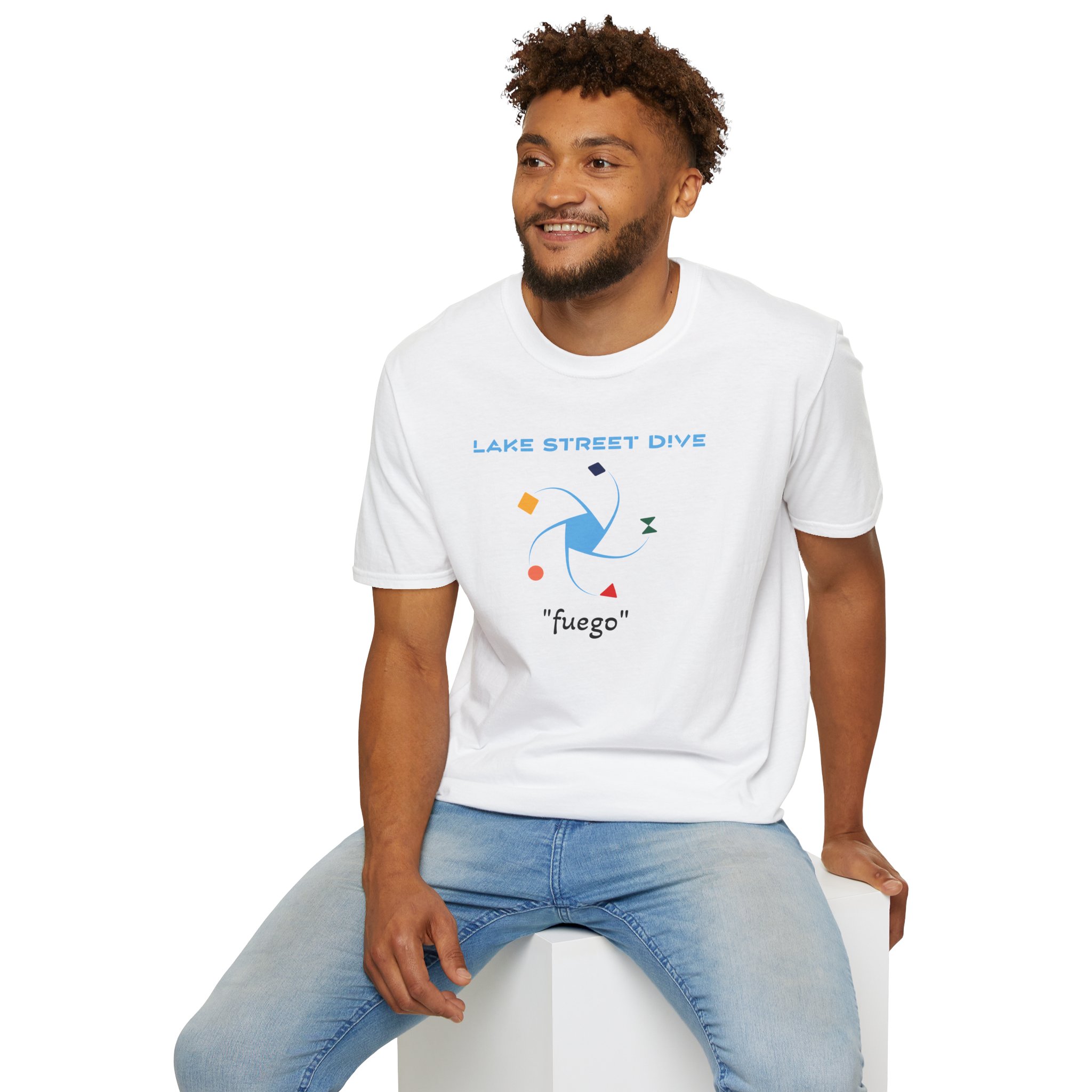 Man sitting wearing his Lake Street Dive Serendipity Shirt