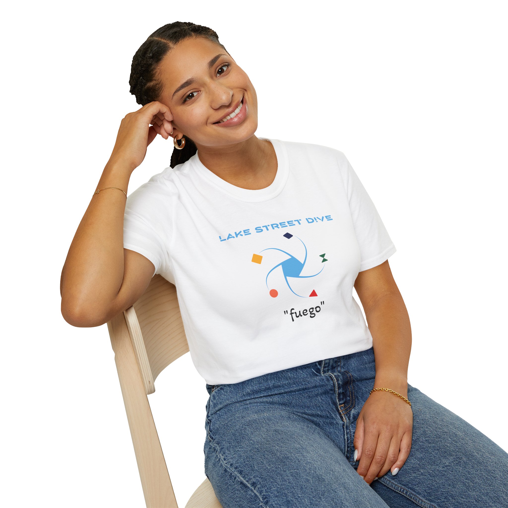 Woman sitting with her new Serendipity Lake Street Dive shirt