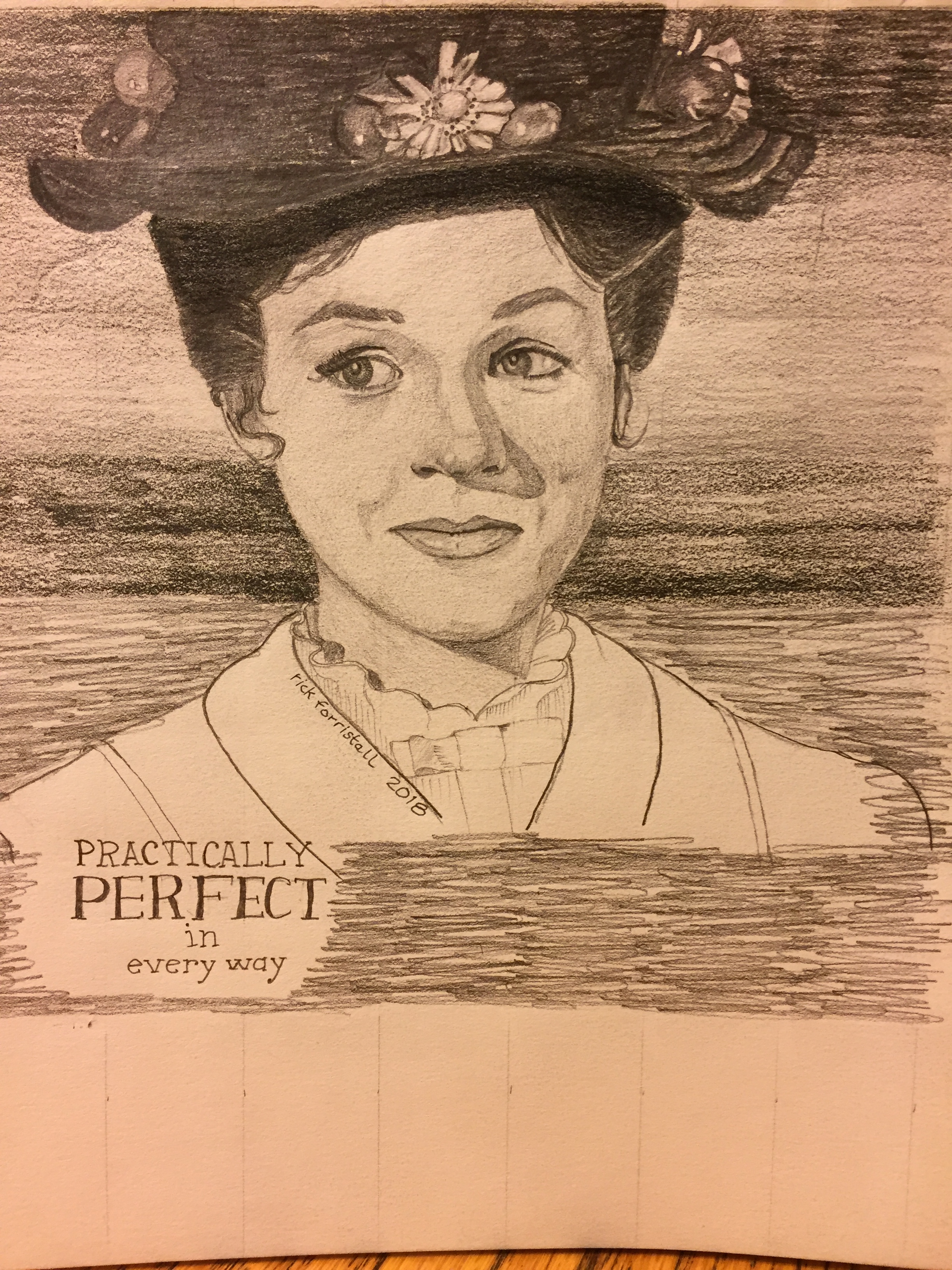 Pencil drawing of Mary Poppins